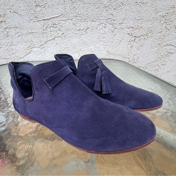 Charlotte Stone Blue Suede Ankle Booties - Picture 1 of 12